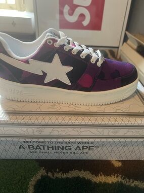 A Bathing Ape BAPE Purple Camo Bapesta Low Top Sneakers